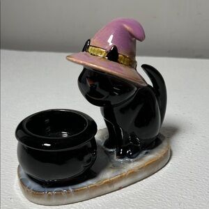 Ronnie Walter Spookyville Ceramic Black Cat Halloween Witch & Cauldron